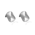 Macro shot of silver irregular geometric stud earrings with polished mirror finish texture - Silver Tone Round Wrinkled Concave