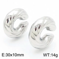Silver chunky twisted rope hoop earrings with waterdrop design in stainless steel - Silver Twist Texture Style (KE112363-KFC)
