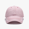 Casquette de baseball en denim délavé rose avec broderie et bordure en dentelle blanche - Rose