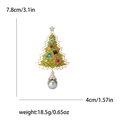 Green enamel Christmas tree brooch with colorful rhinestones and hanging grey pearl - Christmas Tree-1689 (Green Enamel with Pearl Drop)