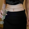 Detail of a silver double-layered waist chain with rhinestone tassels on a female model - 6# Waist Chain - Silver (Double Layer Rhinestone)