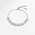 Adjustable silver bracelet with micro-paved rectangular cubic zirconia stones - 6mm Bracelet / White Gold