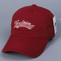 Detail of red cotton baseball cap with white Keeplucky embroidery and original product tag - M (56-58cm) / Burgundy