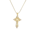 Collana con ciondolo a croce dorata e zirconi incastonati su catena box elegante - Croce cava in zircone trasparente