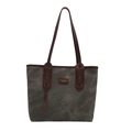 Bolso tote grande de lona gris oscuro con detalles de cuero marrón para oficina - Sin Colgante / Negro