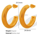 Goldene C-förmige Edelstahl-Ohrringe mit strukturierter Oberfläche und Maßen - Rautenförmiger Granulärer Texturierter C-Form-Stil (EH377) / Gold