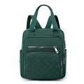 Green nylon quilted backpack for women featuring diamond stitching and top handles - Green
