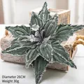 Deep green velvet artificial poinsettia with silver glitter, 26cm Christmas tree decor - 26cm / Forest Green Velvet Christmas Flower