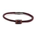 Detail of burgundy braided leather bracelet with rose gold magnetic clasp and purple stone - Wine Red Leather + Rose Gold Charm