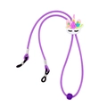 Close-up of purple elastic glasses strap featuring a cute 3D unicorn cartoon slider detail - Purple