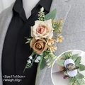 Boutonnière mit beigen und karamellfarbenen Rosen, doppelter Anstecknadel und Clip - Ansteckblume / Karamell