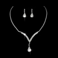 Sparkling bridal jewelry set with silver teardrop crystal necklace and earrings - White