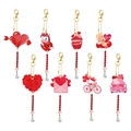 Set of 8 Valentine's Day diamond painting keychains with pink heart and unicorn designs - Style 12