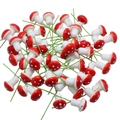 Bulk set of red miniature foam mushrooms with white spots for micro landscape decoration - With Wire