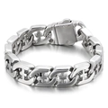 Silver punk style titanium steel bracelet featuring cross cut-outs on thick square links - Hollow Cross Style (KB17258-D)