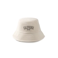 Close-up detail of CALIFORNIA West Coast text print on cream canvas bucket hat - Beige