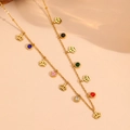 Collana in acciaio inossidabile dorato con ciondoli a corona e cristalli tondi colorati - Collana di Zirconi a Corona