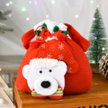 Sacchetto regalo di Natale rosso con coulisse, orsetto di peluche 3D e decori - Stile Orso