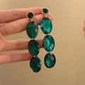 French vintage green resin tassel earrings with gold-plated metal loops for women - 20# Silver Earring Post-Green (Triple Green Gem)