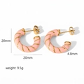 Pink enamel twisted hoop earrings with gold metal stripes and 20mm diameter size - Pink (TE6180-PK)
