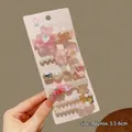 5-piece hair clip set with pink bear, strawberry, and pearls, 5.5-6cm length hair accessories - #5#5198 Pink Bear 5-piece Set