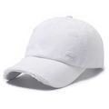 Distressed white cotton baseball cap with ripped edge detailing and vintage finish - Adjustable / White