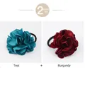 Set of two fabric flower hair ties in lake blue and wine red satin with elastic bands - Lake Blue + Wine Red (2PCS Set)