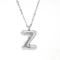 Polished silver balloon letter Z pendant on stainless steel chain for women - Steel Tone Letter Z