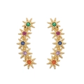 Pendientes trepadores de estrellas doradas con gemas de colores y diseño arcoíris - Arco Conectado de Estrellas/Color Arcoíris