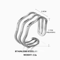 Three-layer silver stainless steel open ring with textured hammered finish for women - Line Ring / Steel