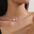 Luxurious silver-tone choker with double heart-shaped zircons and pavé diamonds - Silver Heart Open Choker