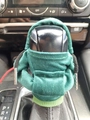 Dark green velvet hoodie car gear shift cover with drawstring on manual shifter - Classic Green