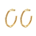 Fashionable gold C-shaped stainless steel earrings with twisted spiral texture for women - Gold Triple Twisted C-Shape