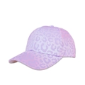 Detailansicht der stylischen Kinder-Baseballkappe mit lila Leopardenmuster und gebogenem Schirm - Kinder (53-55CM) / Lila