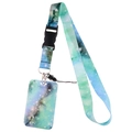 Starry sky nebula pattern polyester lanyard and ID card holder with metal hook - Fresh Blue Green Nebula Set (YZ20-38)