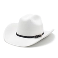 Detail of white felt cowboy hat featuring a black leather band and gold metal buckle - M(56-58cm) / White