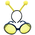 Bee costume set with yellow pom-pom antenna headband and honeycomb lens sunglasses - Full Yellow Antenna Set