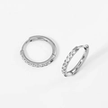 Sleek silver stainless steel hoop earrings with channel set sparkling zircon stones - 2.0*12mm Steel (Pair)