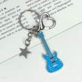Creative blue guitar keychain with star pendant and heart-shaped metal buckle clasp - New Mini Guitar (Blue with Star)