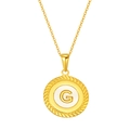 Collier en acier titane doré avec pendentif rond en nacre blanche et la lettre G - Lettre G(S-P005-G)