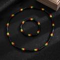 Ethnic wood bead necklace and bracelet set in Rasta red yellow green and black colors - Black Red Yellow Green Combo Style (WG-0655)