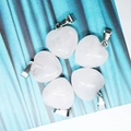 Set of five 15mm white translucent natural stone heart pendants with silver metal clasps - Rose Quartz