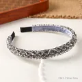Elegant silver grey headband featuring four rows of sparkling crystal beads for women - Silver Grey