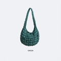 Minimalist green quilted cloud bag with soft textured shoulder strap for women - Dark Green