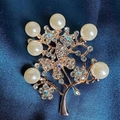 Elegant gold butterfly tree brooch with faux pearls and rhinestones on silk - Butterfly Pearl Brooch