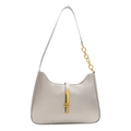 Silver metallic crescent underarm bag with gold chain strap and vertical buckle lock - Silver