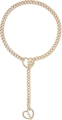 Golden stainless steel Y-shaped Cuban chain necklace with hollow heart pendants - Heartbroken Gold 8mm 63cm
