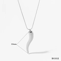 Silver stainless steel chili pendant necklace featuring a 53mm curved polished horn design - Silver Large Necklace (D1112)
