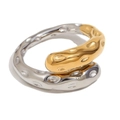 Minimalist 18K gold and silver two-tone irregular hammered texture stainless steel ring - Gold Silver Two Tone - Irregular Hammered Texture Open Snake Ring (Size 7)