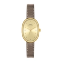 Orologio donna ovale IBSO in oro con cinturino in pelle tortora e quadrante minimalista - Cinturino In Vera Pelle Tortora Stile Ovale (1063)